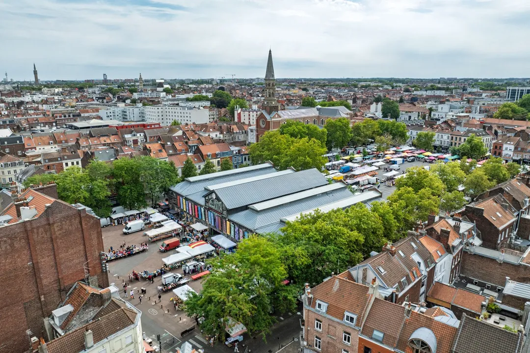 Toits de Lille et halle vus du ciel